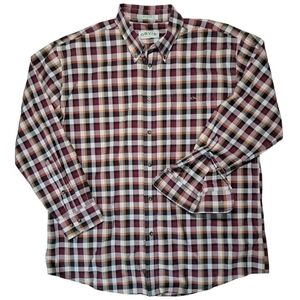 Orvis Button Down Shirt Men’s XL Blue Red Plaid 100% Cotton Classic Fit